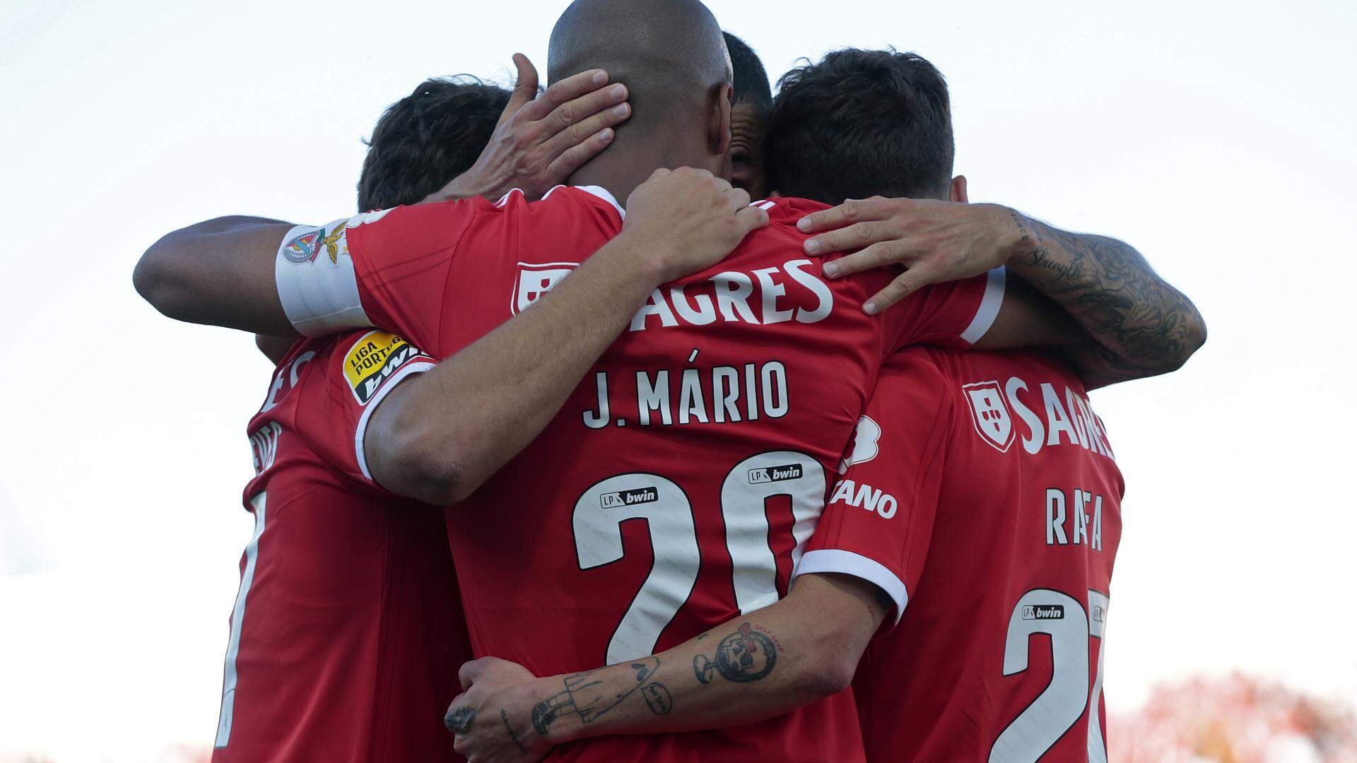 Benfica players celebrate a goal against Portimonense during their Portuguese First League soccer match held at Portimonense stadium, Portimao, Portugal, 13th May 2023. FILIPE FARINHA/LUSA