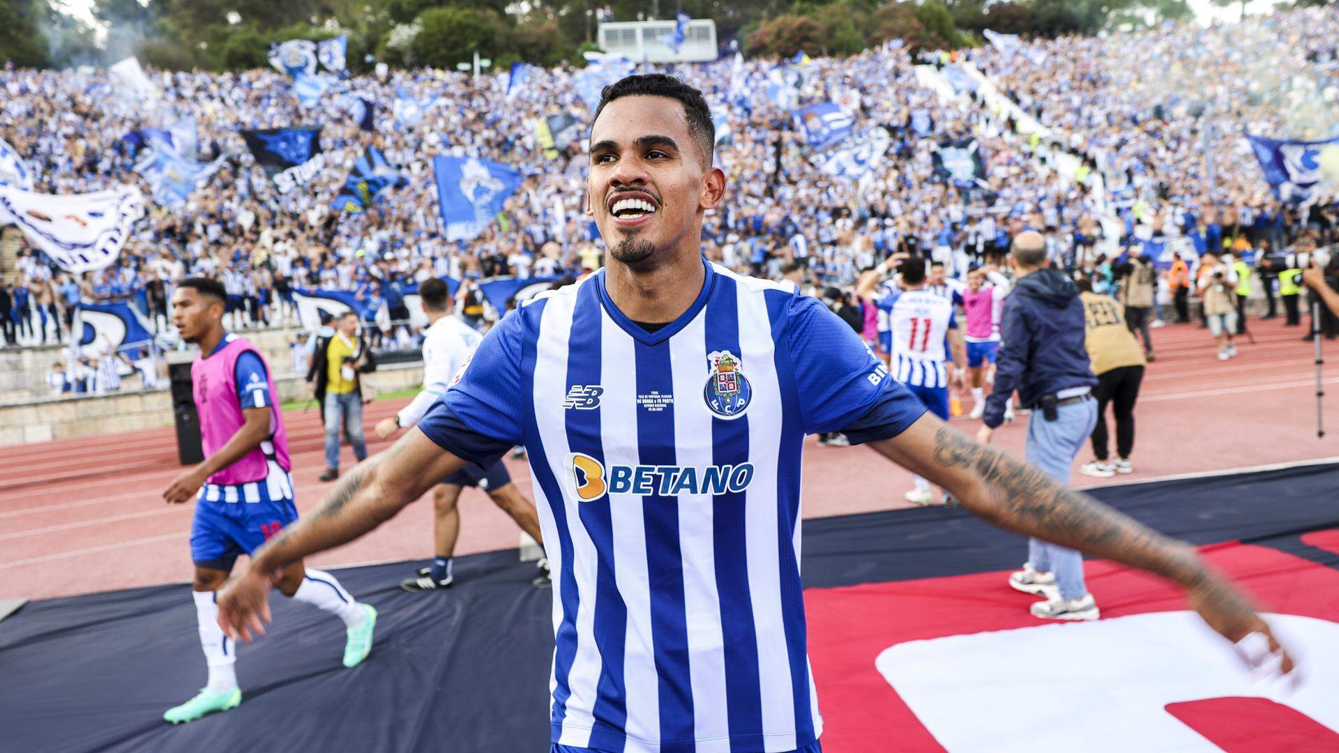 FC Porto's Galeno celebrates a goal against SC Braga during the Portugal Cup final soccer match held at Jamor National stadium in Oeiras, outskirts of Lisbon, Portugal, 04 June 2023. JOSE SENA GOULAO/LUSA