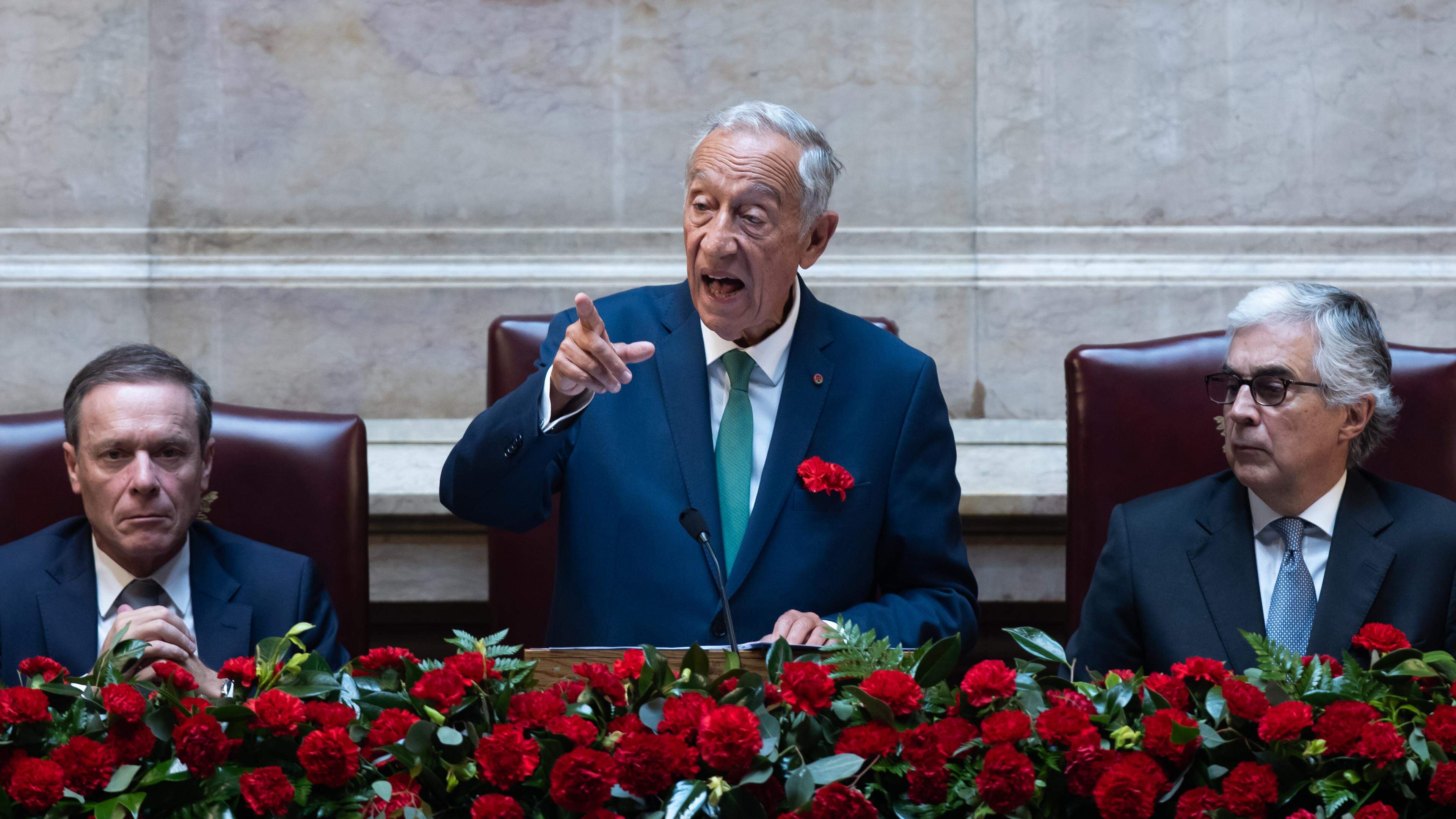 Portuguese President, Marcelo Rebelo de Sousa, delivers a speech during the solemn comemorative session at the Portuguese parliament in Lisbon, Portugal, 25 April 2024. Portugal celebrates the 50th anniversary of the Carnation Revolution that ended the authoritarian regime of Estado Novo (New State) that ruled the country between 1926 to 1974. JOSE SENA GOULAO/LUSA