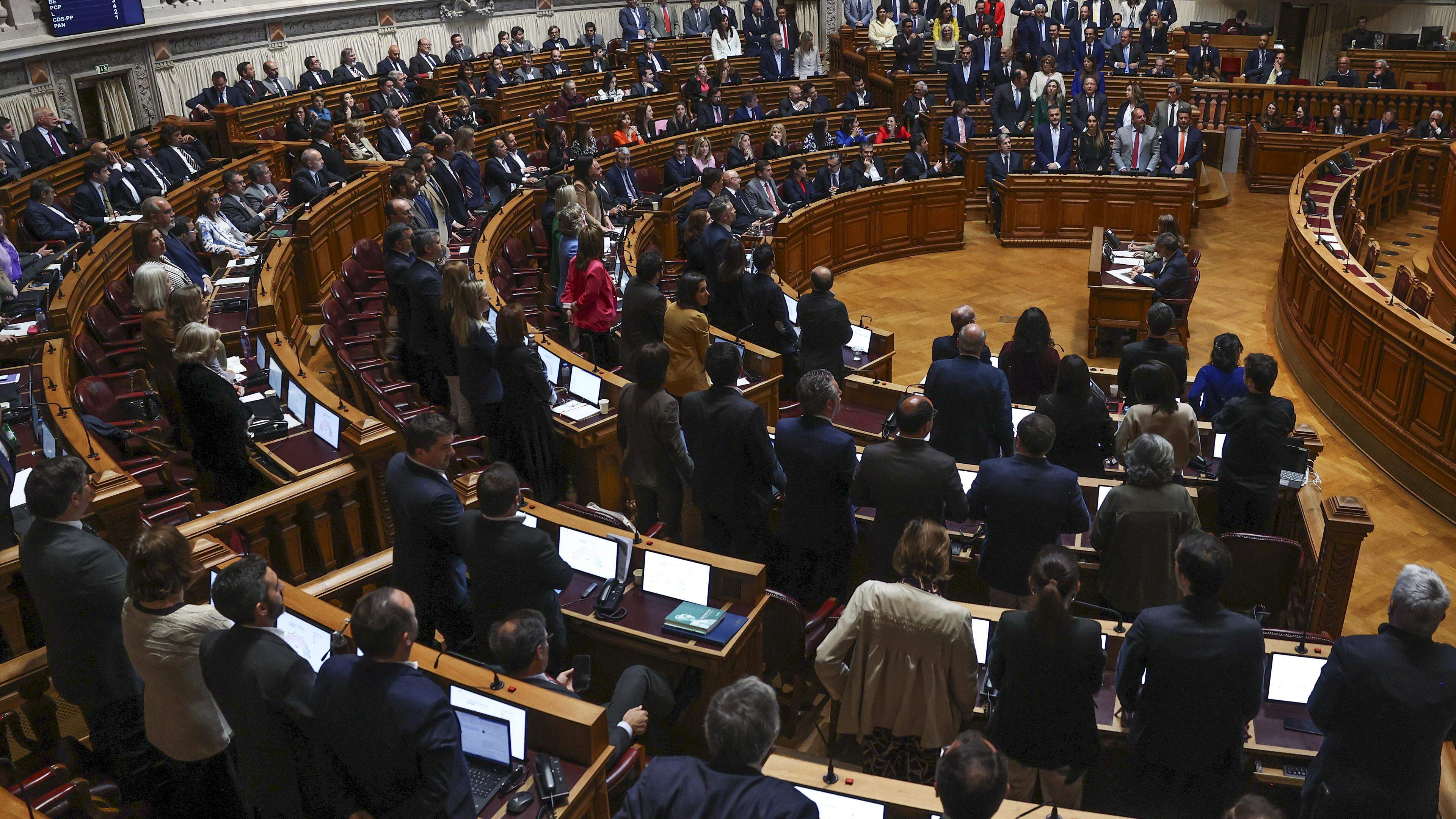 O parlamento português na aprovação na generalidade do projeto de lei do PS para eliminar as portagens nas ex-SCUT com os votos a favor dos socialistas, Chega, BE, PCP, Livre e PAN. 