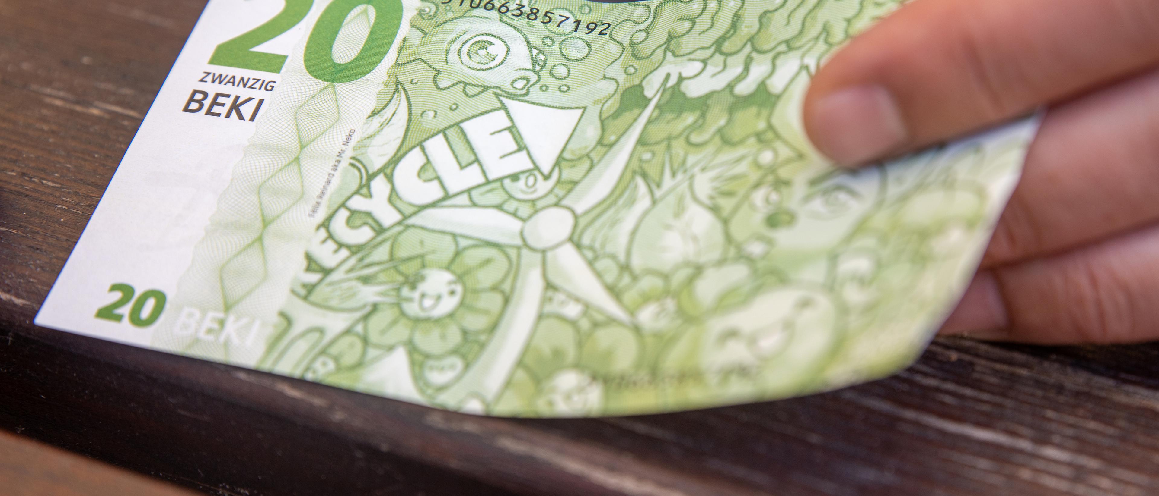 A nota de 20 euros foi desenhada com base no tema do Ambiente por um rapaz de 15 anos da região.