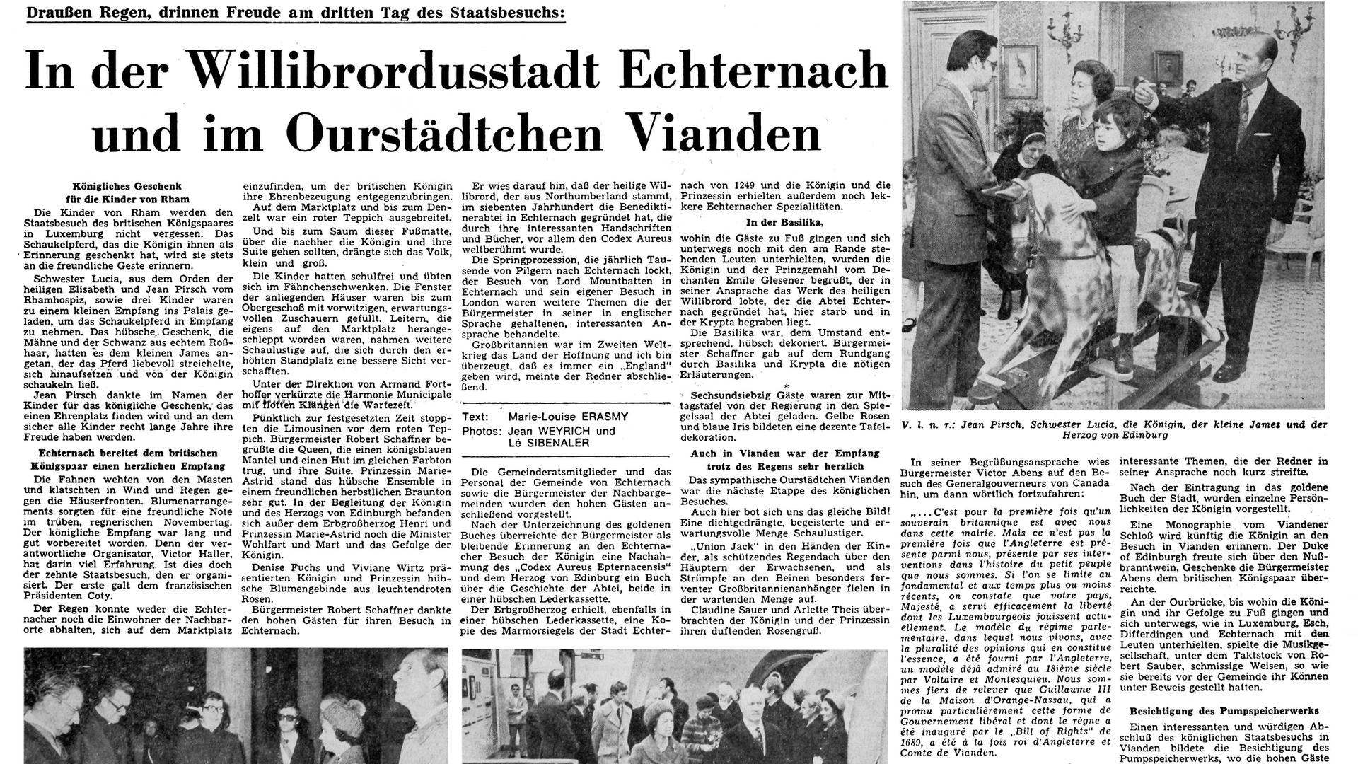 A cobertura do Luxemburger Wort sobre a visita de Estado da rainha de Inglaterra ao Grão-Ducado.
